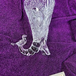 VTG HOFBAUER Byrdes 6"‎ Clear Leaded Crystal Cornucopia Horn VASE Germany
